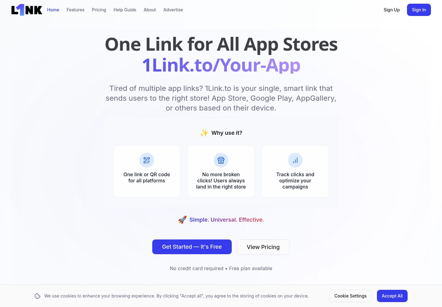 1Link.to public website screenshot