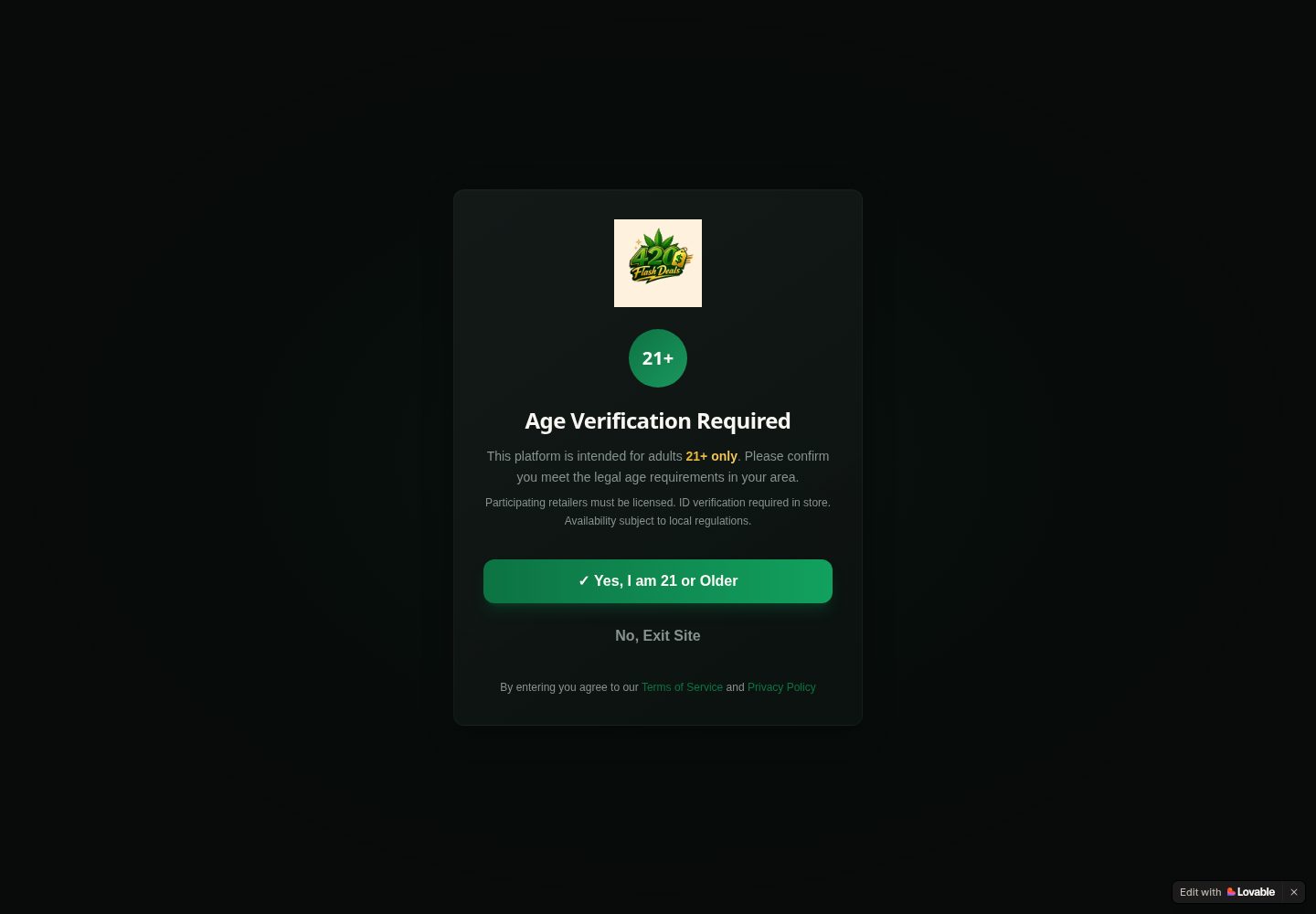 420 Flash Deals public website screenshot