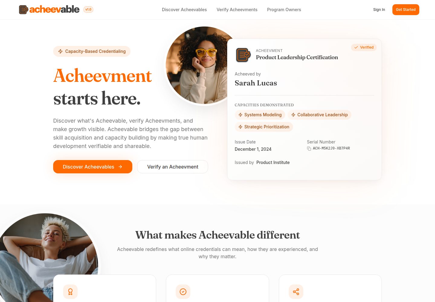 Acheevable public website screenshot