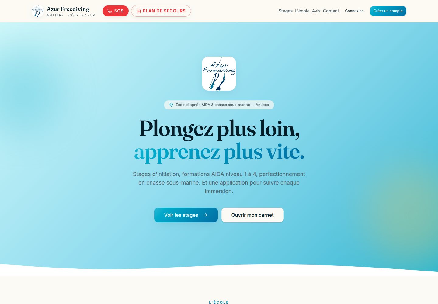 Azur Freediving public website screenshot