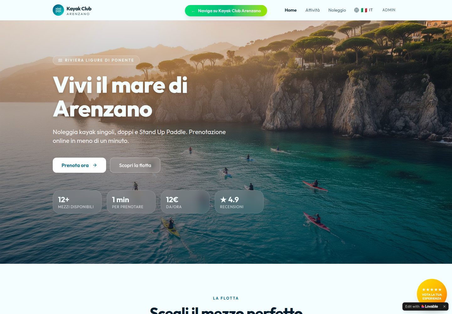 Kayak Club Arenzano public website screenshot