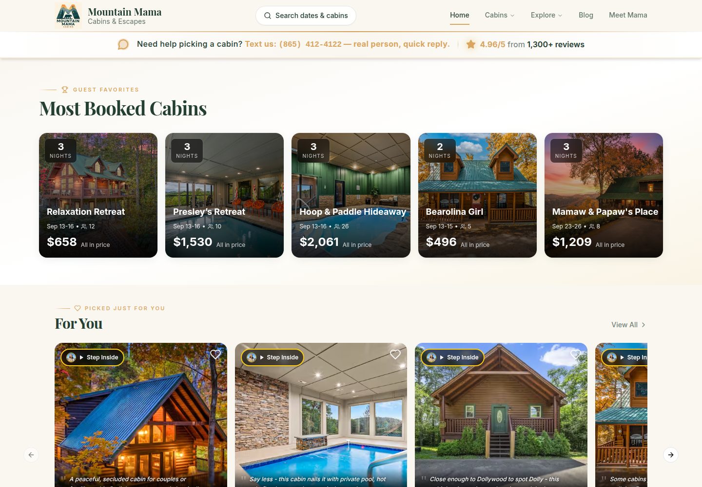 Mountain Mama public website screenshot