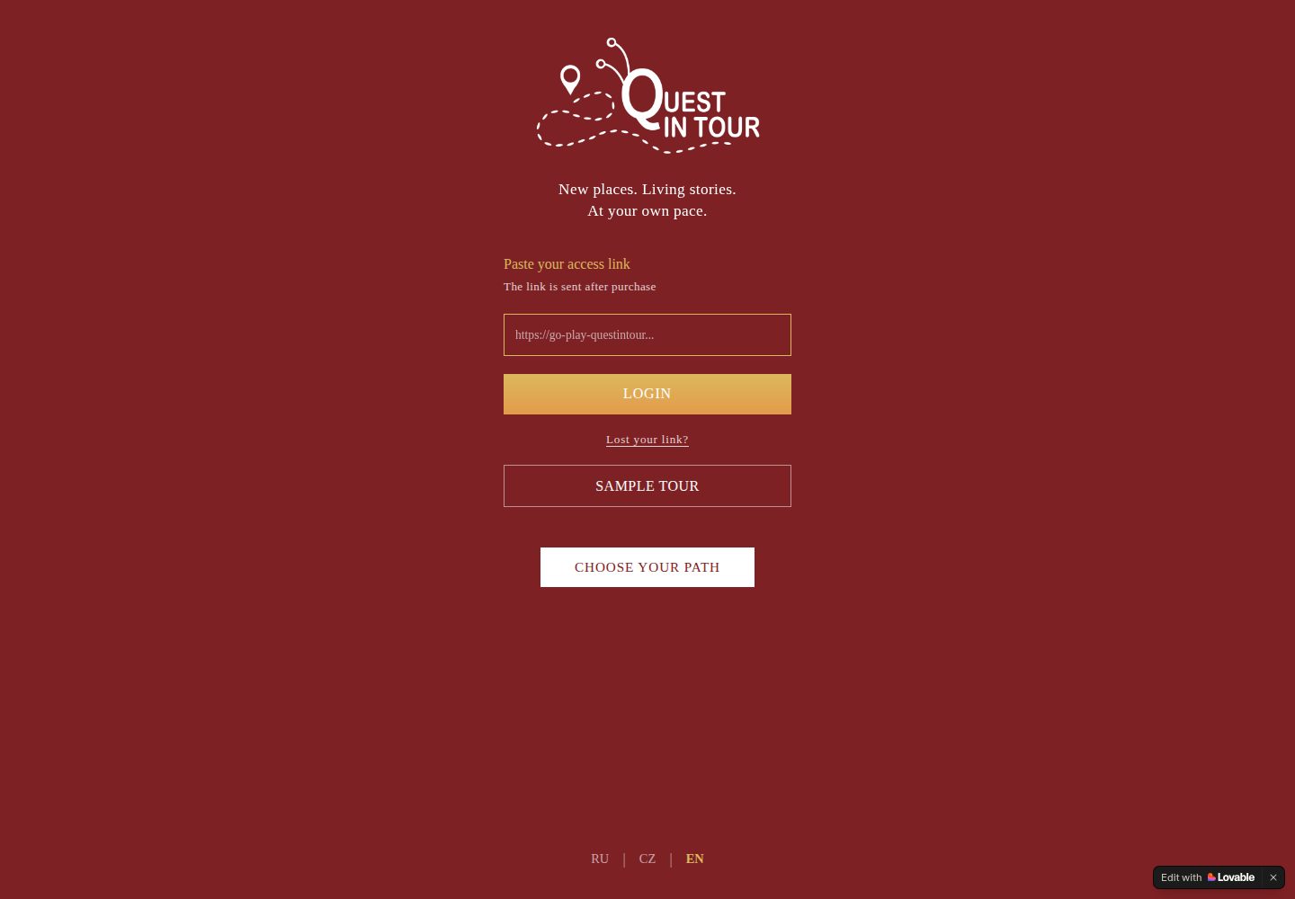Quest in Tour public website screenshot